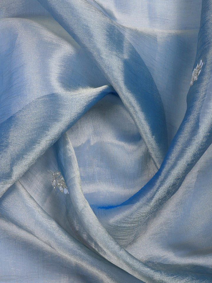 Teal Blue Embroidered Organza Saree