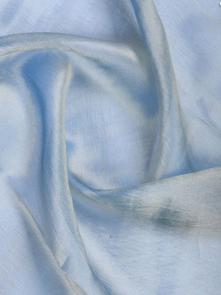 Teal Blue Embroidered Organza Saree