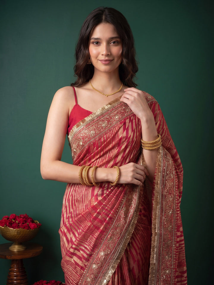 Rani Banarsi Embroidered Saree