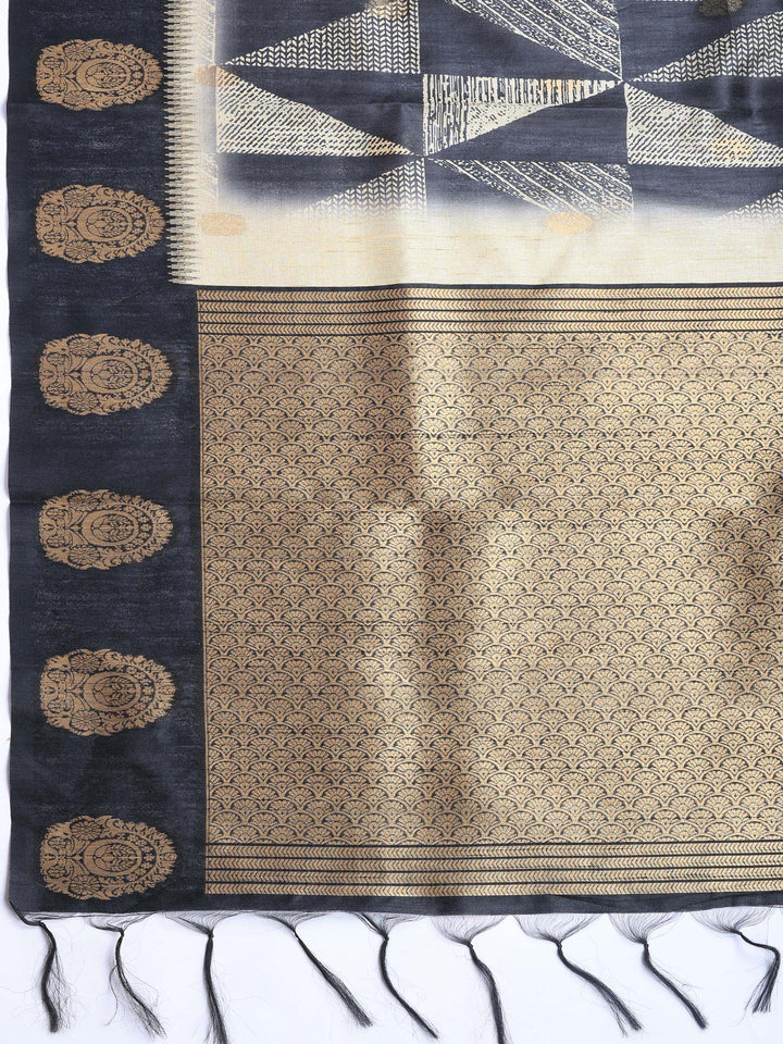 Black Tussar Printed Saree