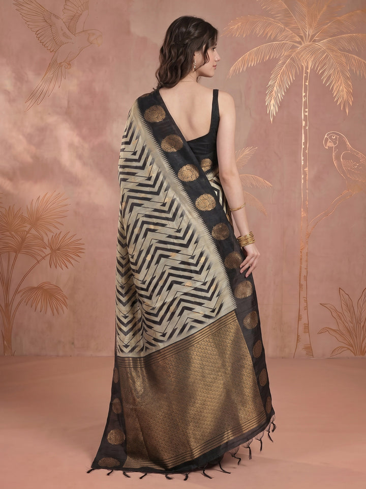 Black Tussar Printed Saree