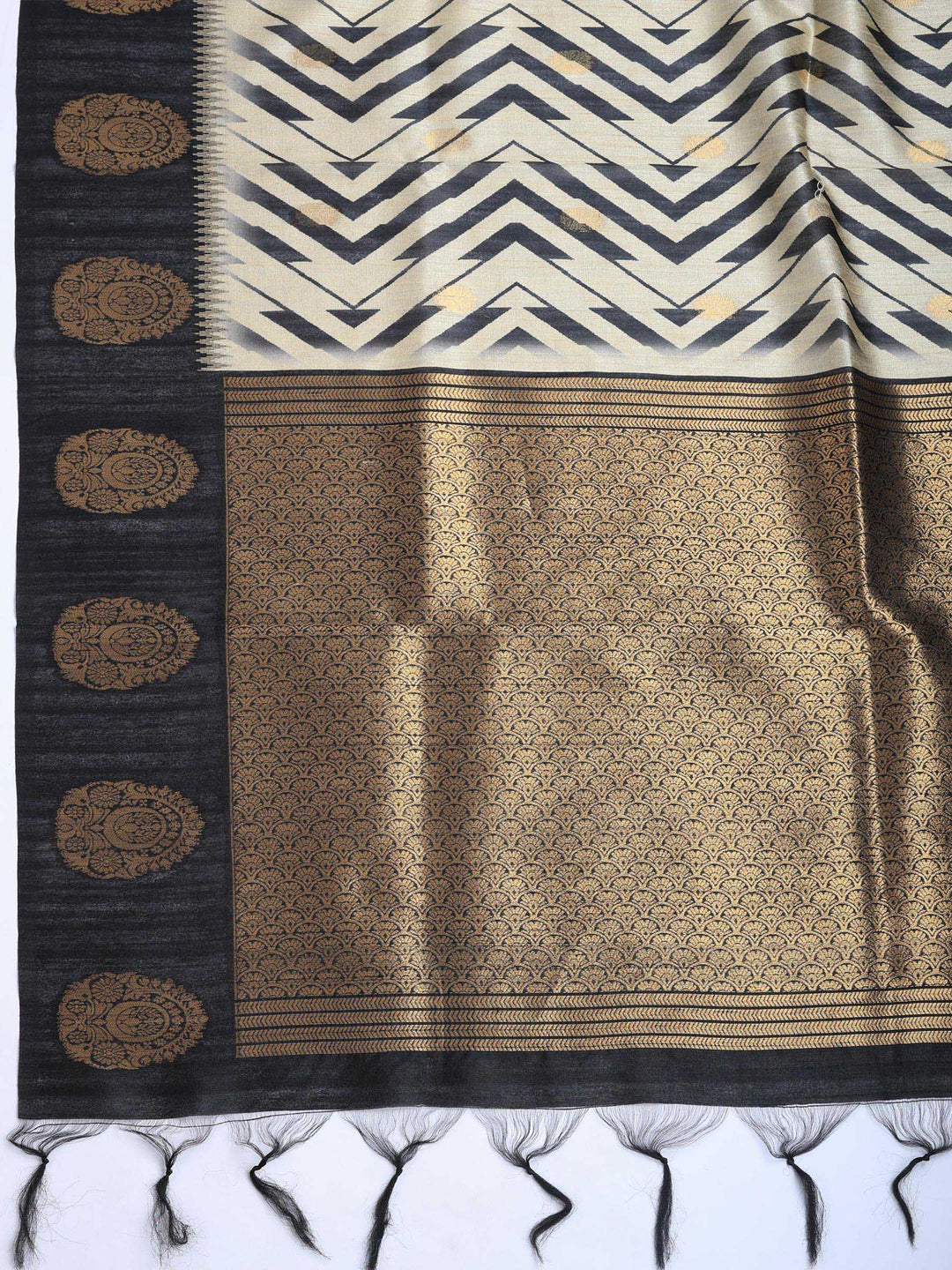 Black Tussar Printed Saree