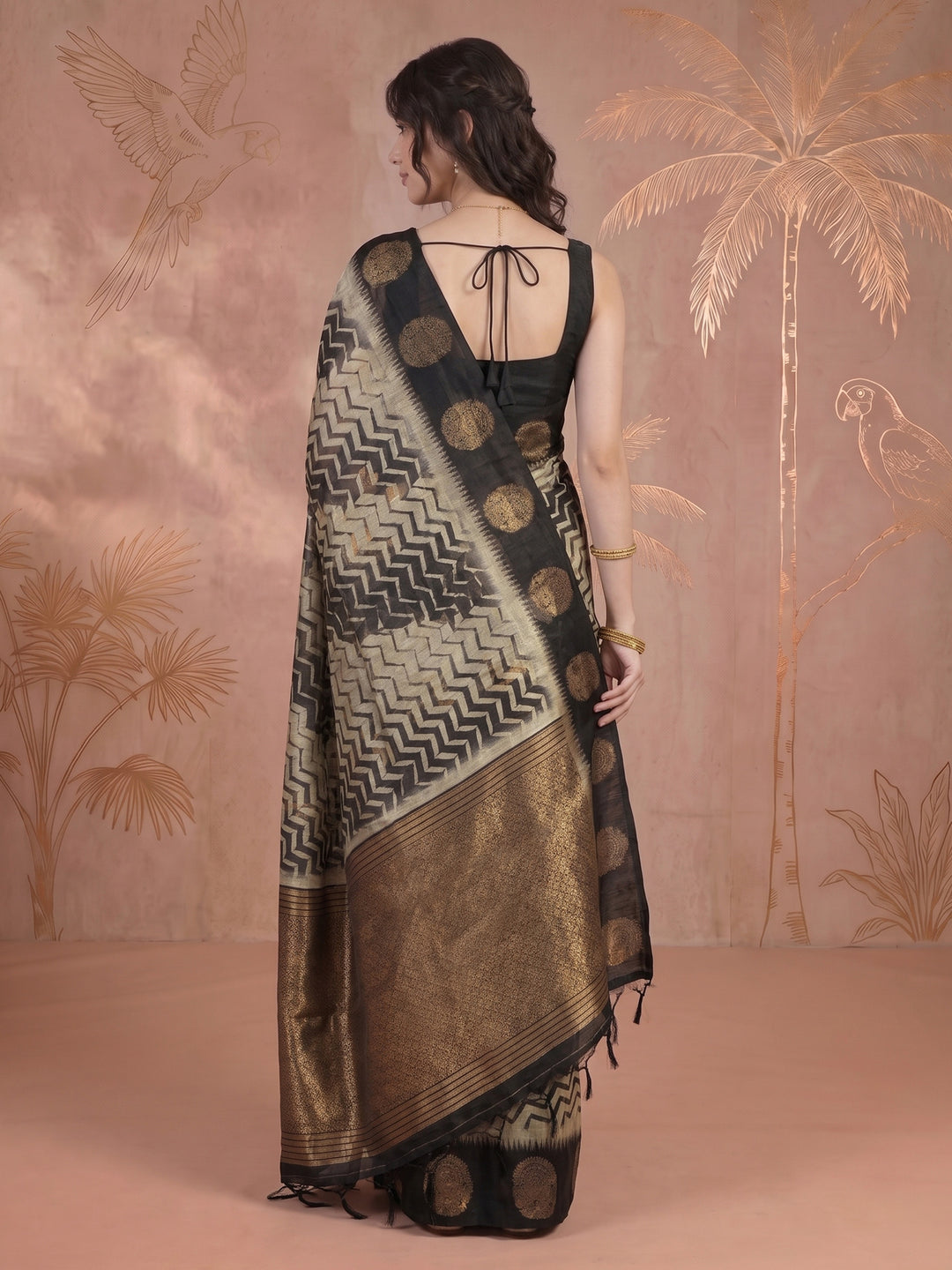 Black Tussar Printed Saree