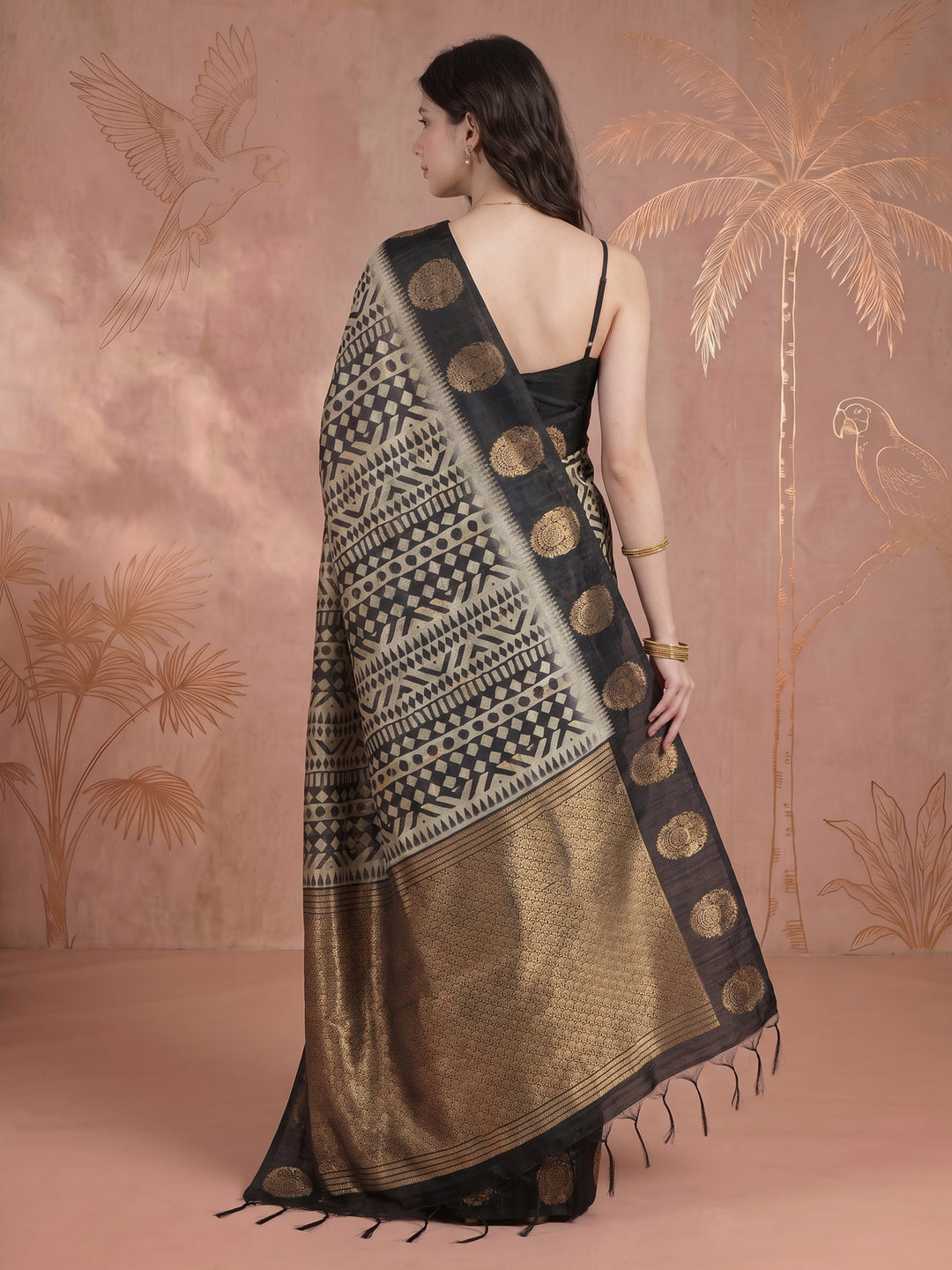 Black Tussar Printed Saree