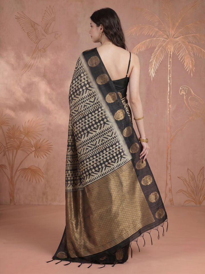 Black Tussar Printed Saree
