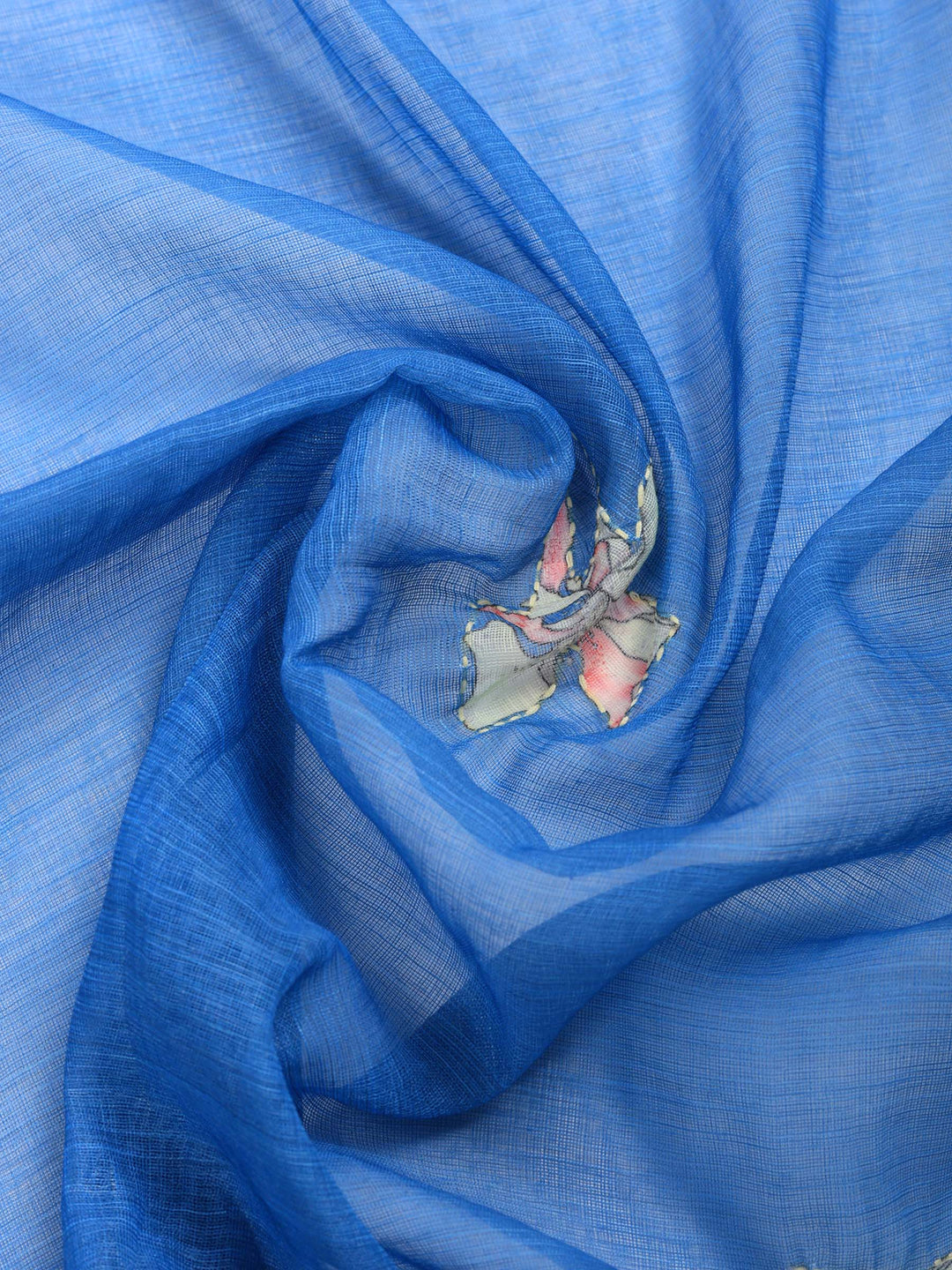 Blue Digital Print Cotton Blend Saree