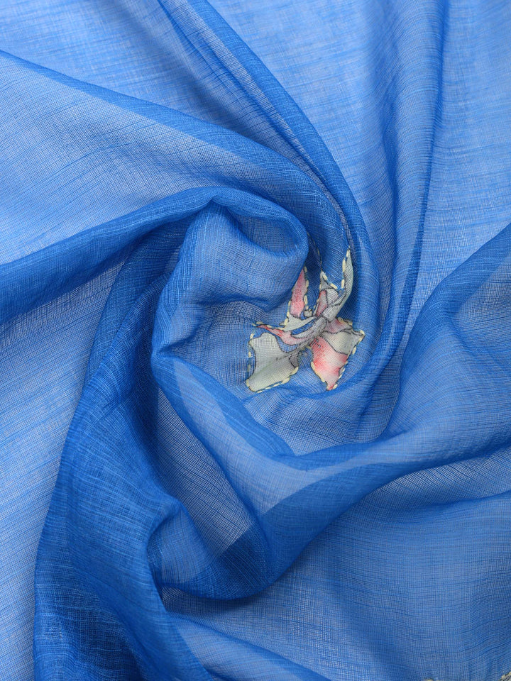 Blue Digital Print Cotton Blend Saree