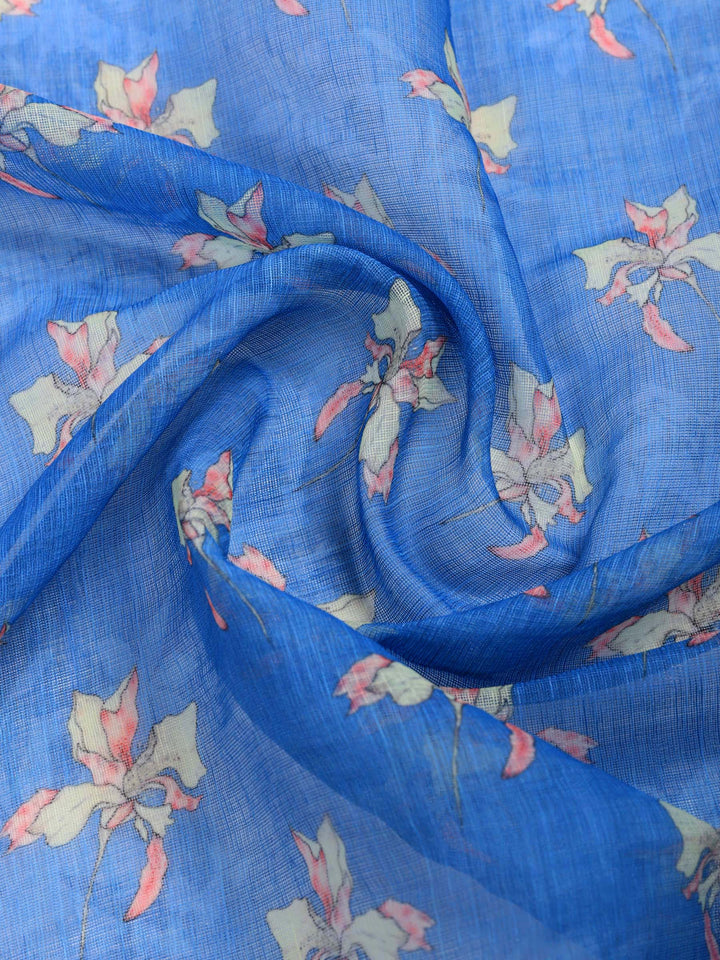 Blue Digital Print Cotton Blend Saree
