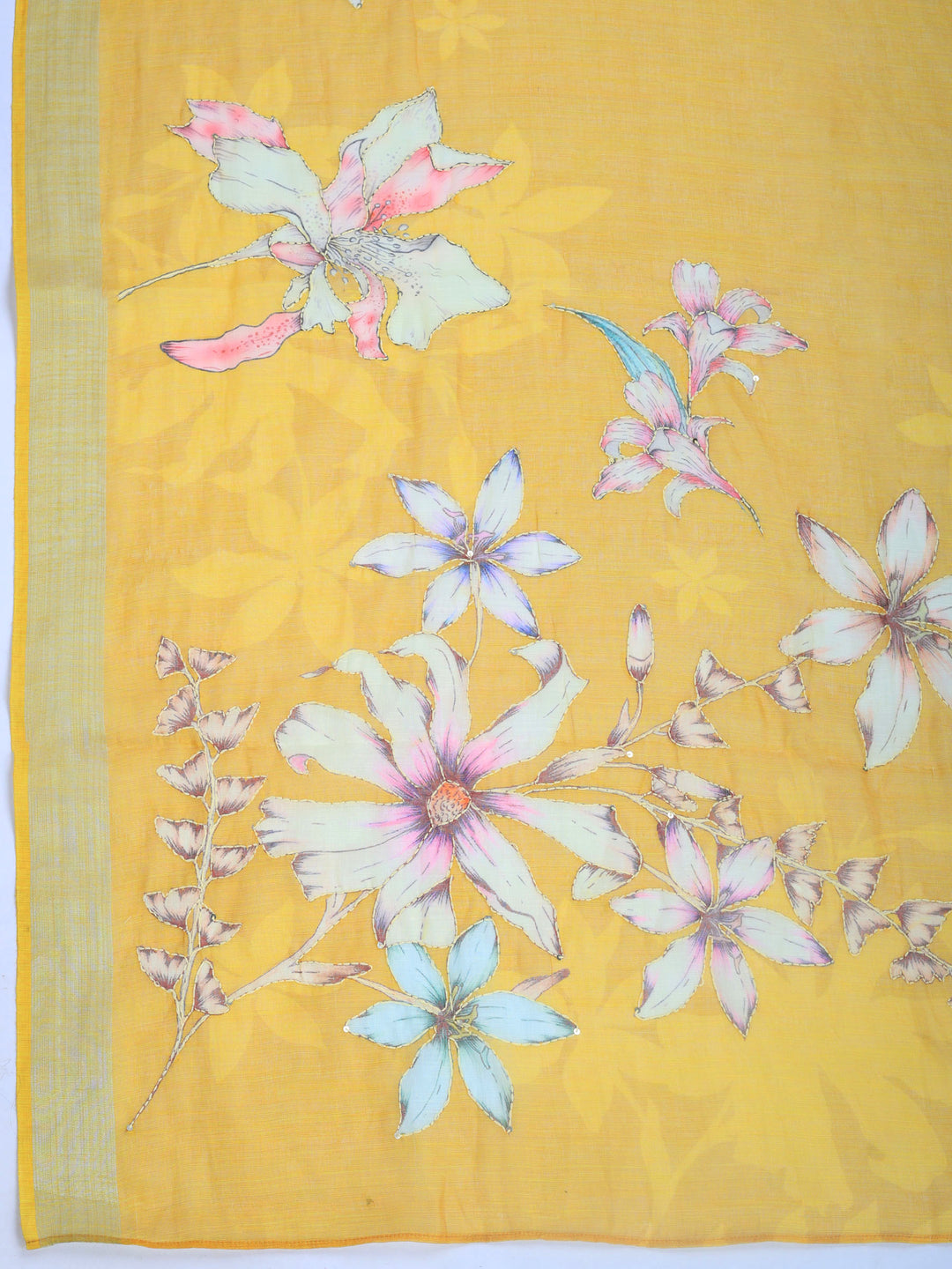Mustard Digital Print Cotton Blend Saree
