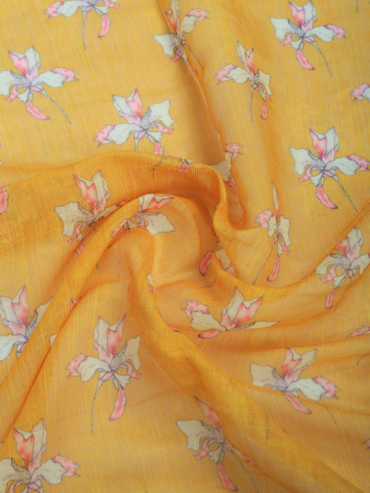 Mustard Digital Print Cotton Blend Saree