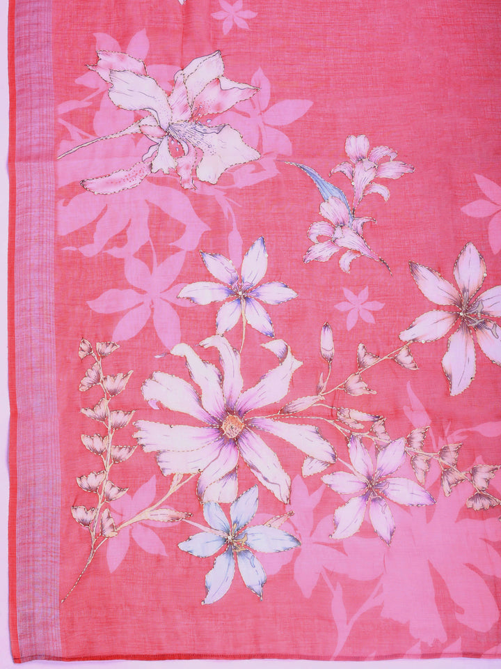 Peach Digital Print Cotton Blend Saree