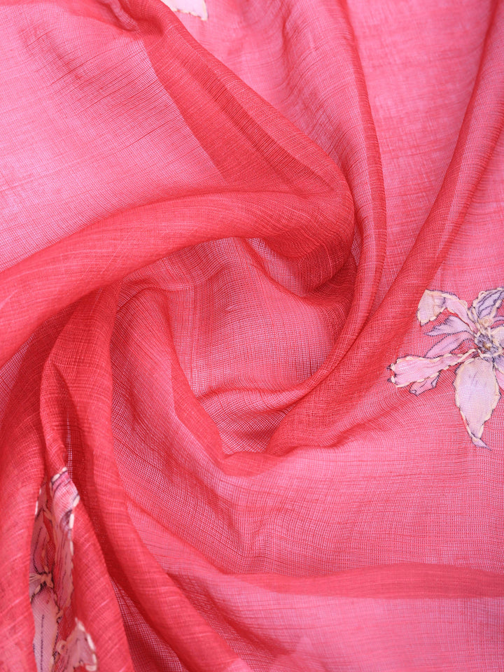 Peach Digital Print Cotton Blend Saree