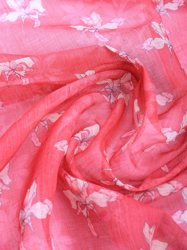 Peach Digital Print Cotton Blend Saree