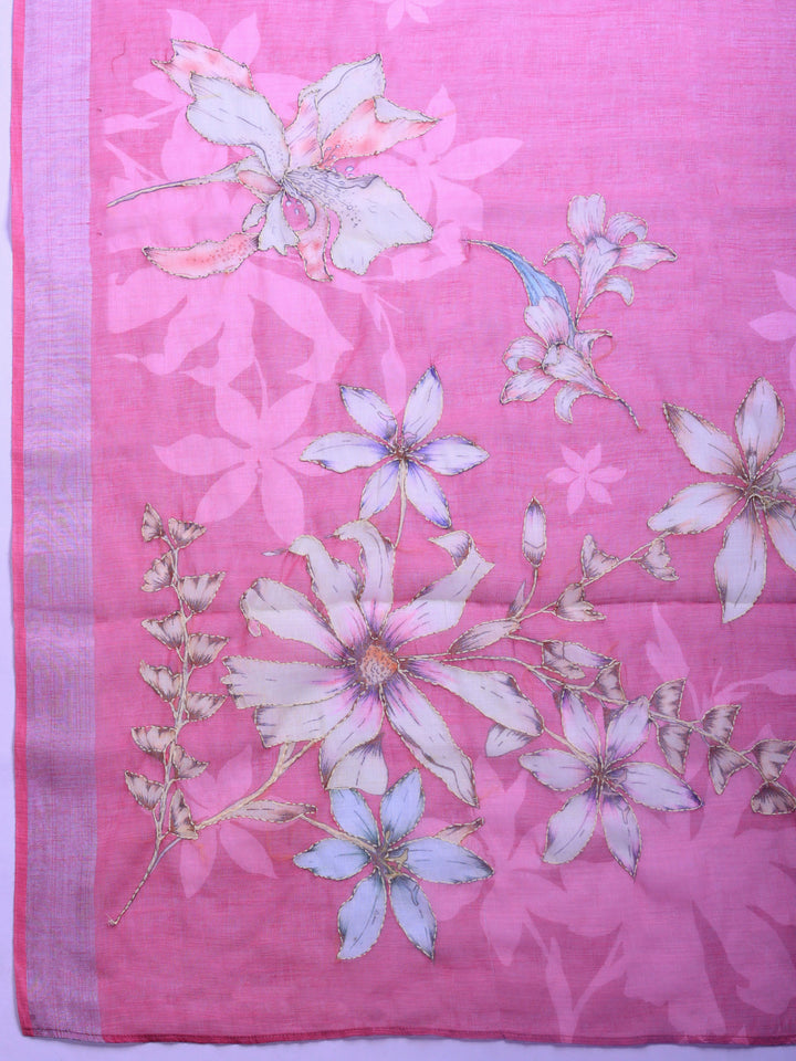 Pink Digital Print Cotton Blend Saree