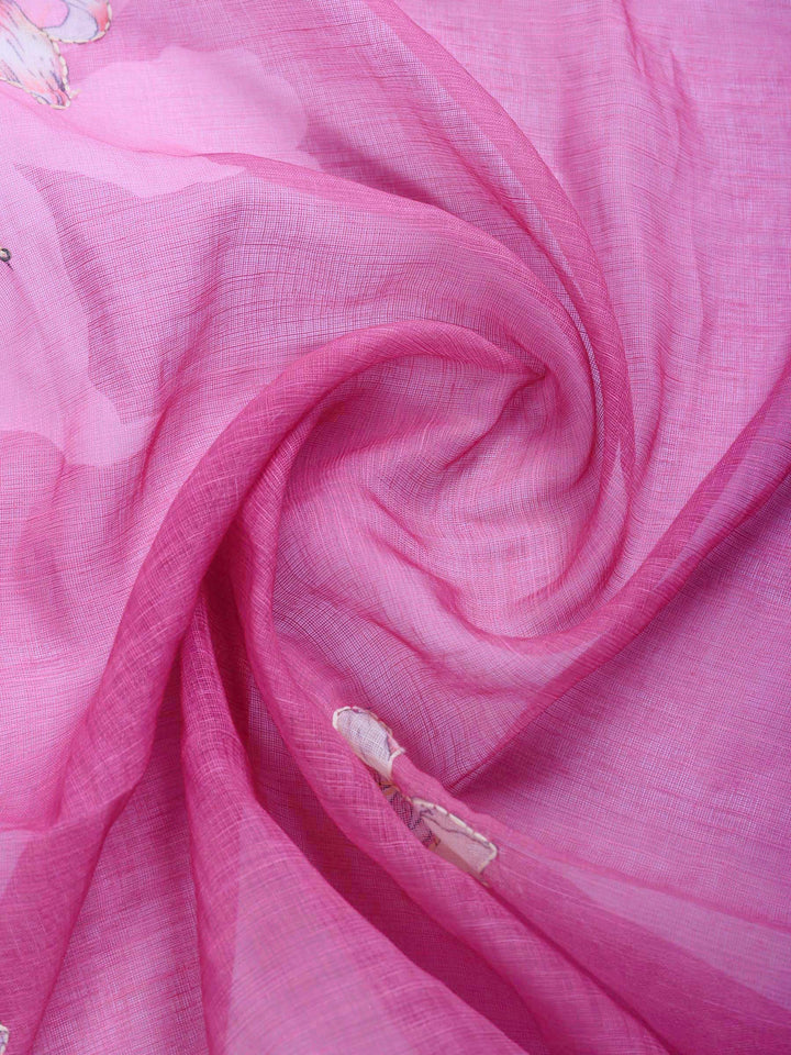 Pink Digital Print Cotton Blend Saree