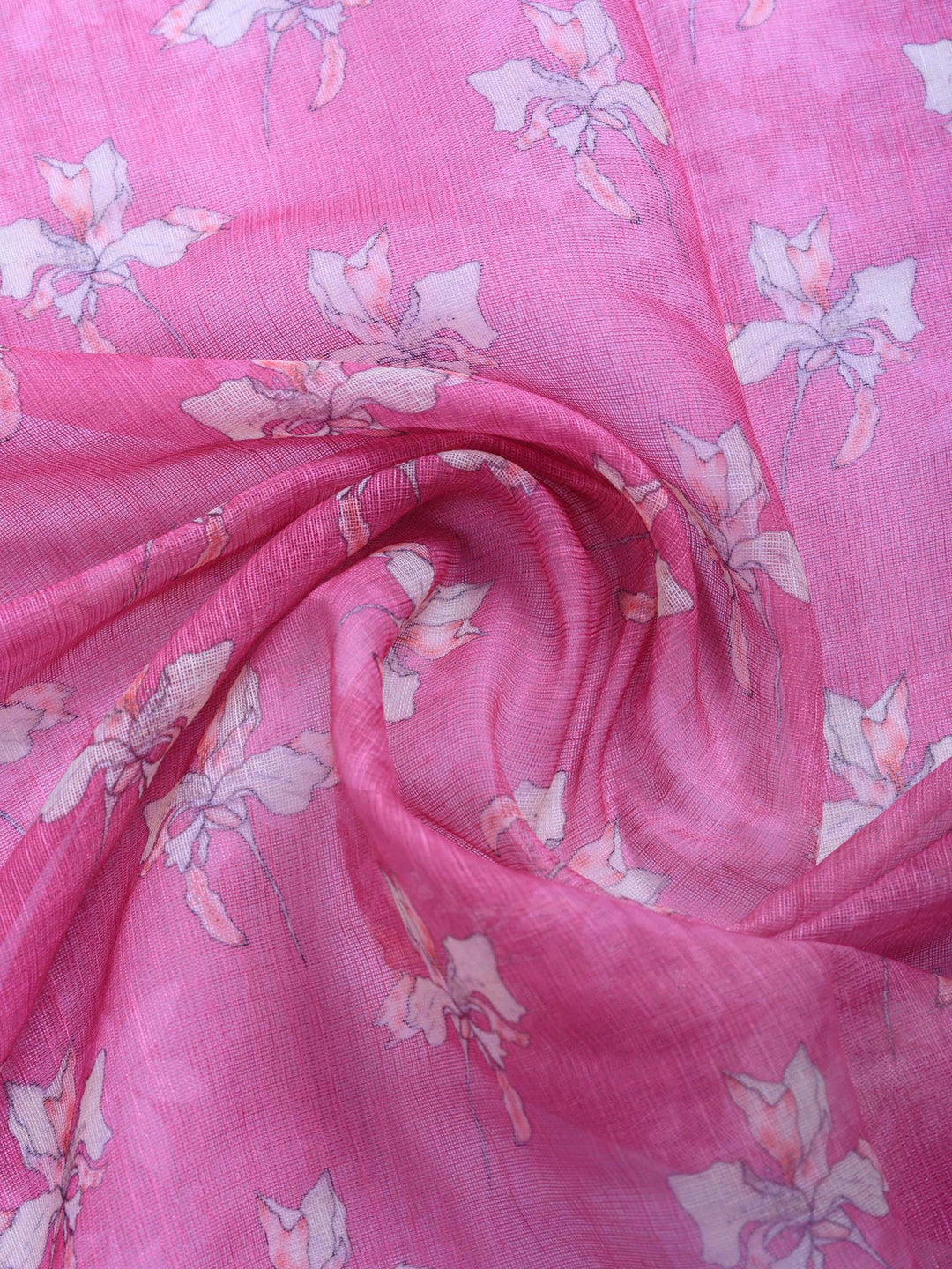 Pink Digital Print Cotton Blend Saree