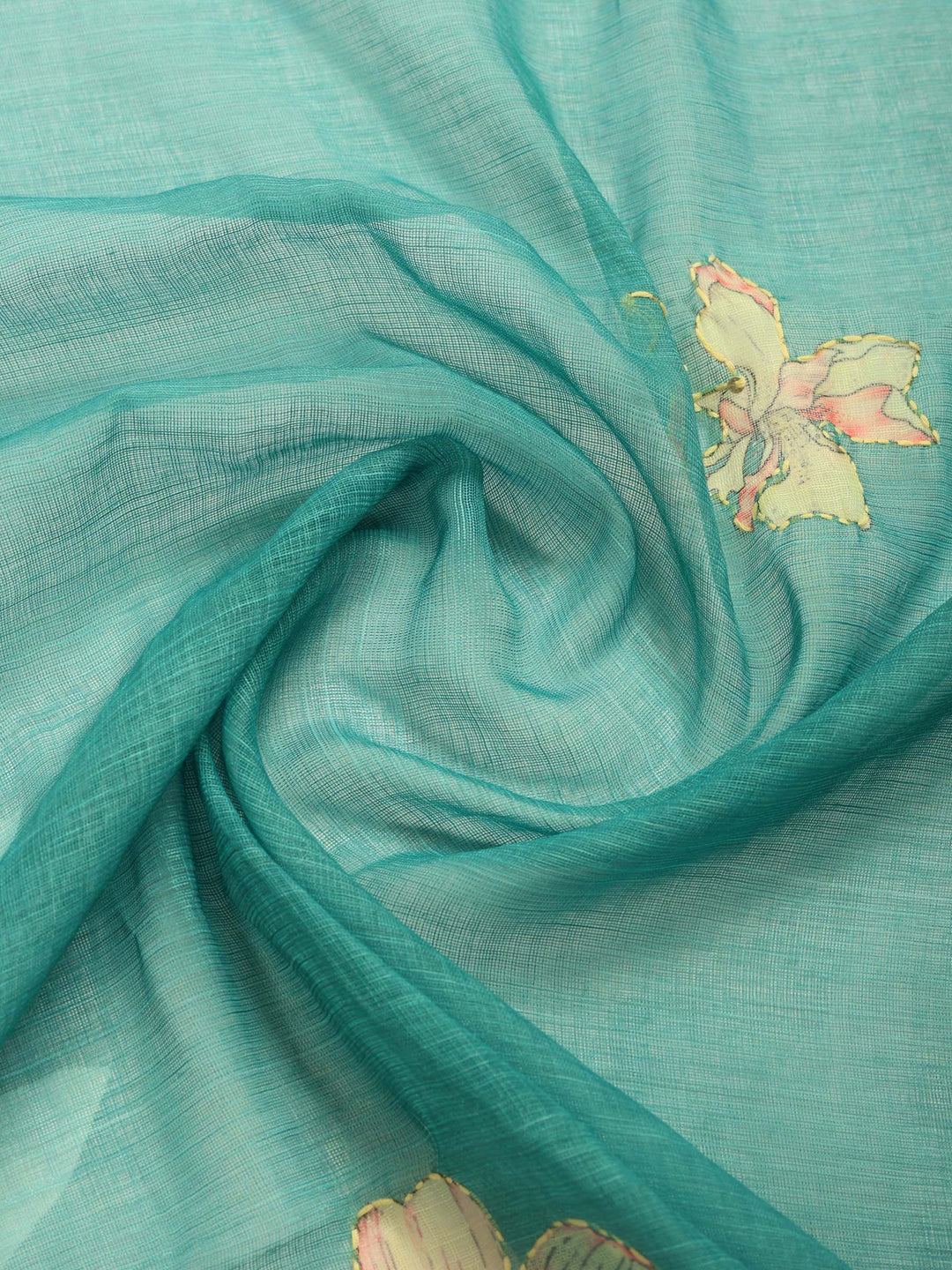 Sea Green Digital Print Cotton Blend Saree