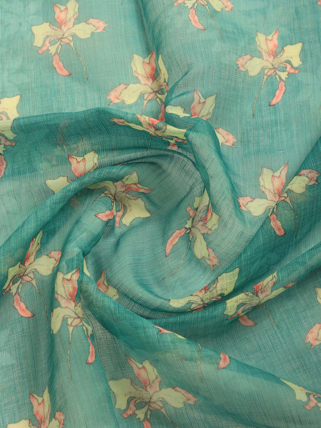 Sea Green Digital Print Cotton Blend Saree