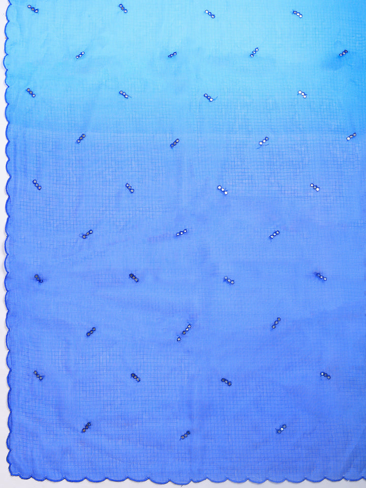 Blue Printed Cotton Blend Saree