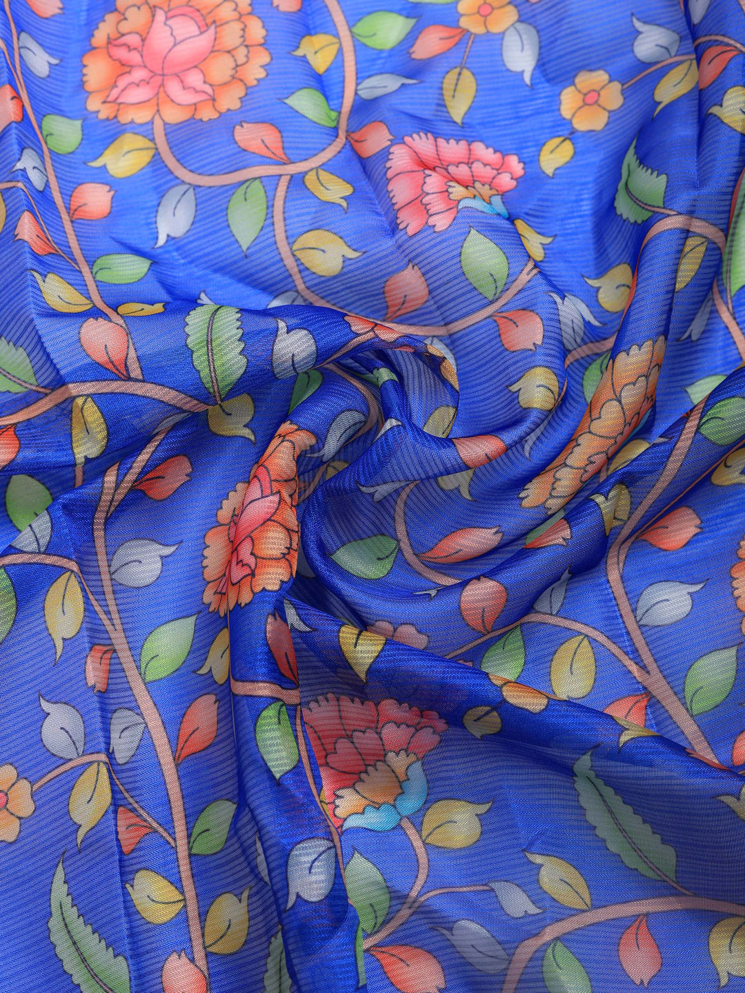 Blue Printed Cotton Blend Saree