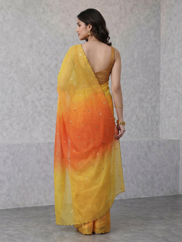 Mustard Printed Cotton Blend Saree