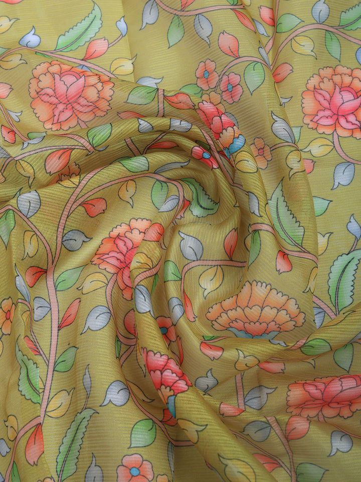 Mustard Printed Cotton Blend Saree
