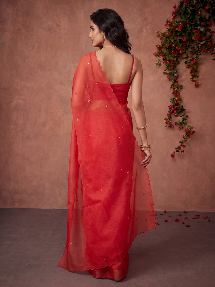 Peach Printed Cotton Blend Saree