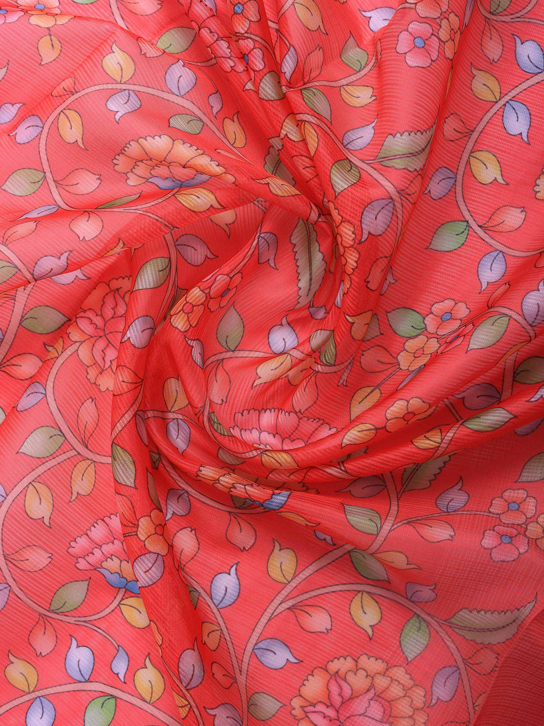 Peach Printed Cotton Blend Saree