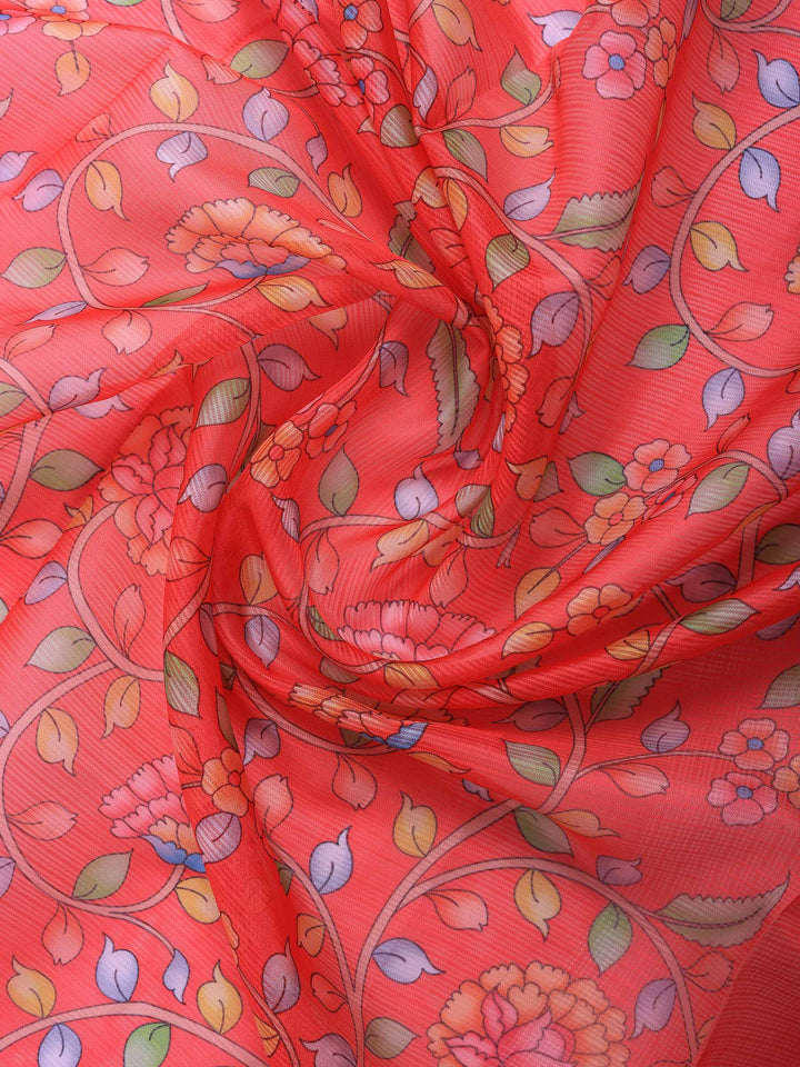 Peach Printed Cotton Blend Saree