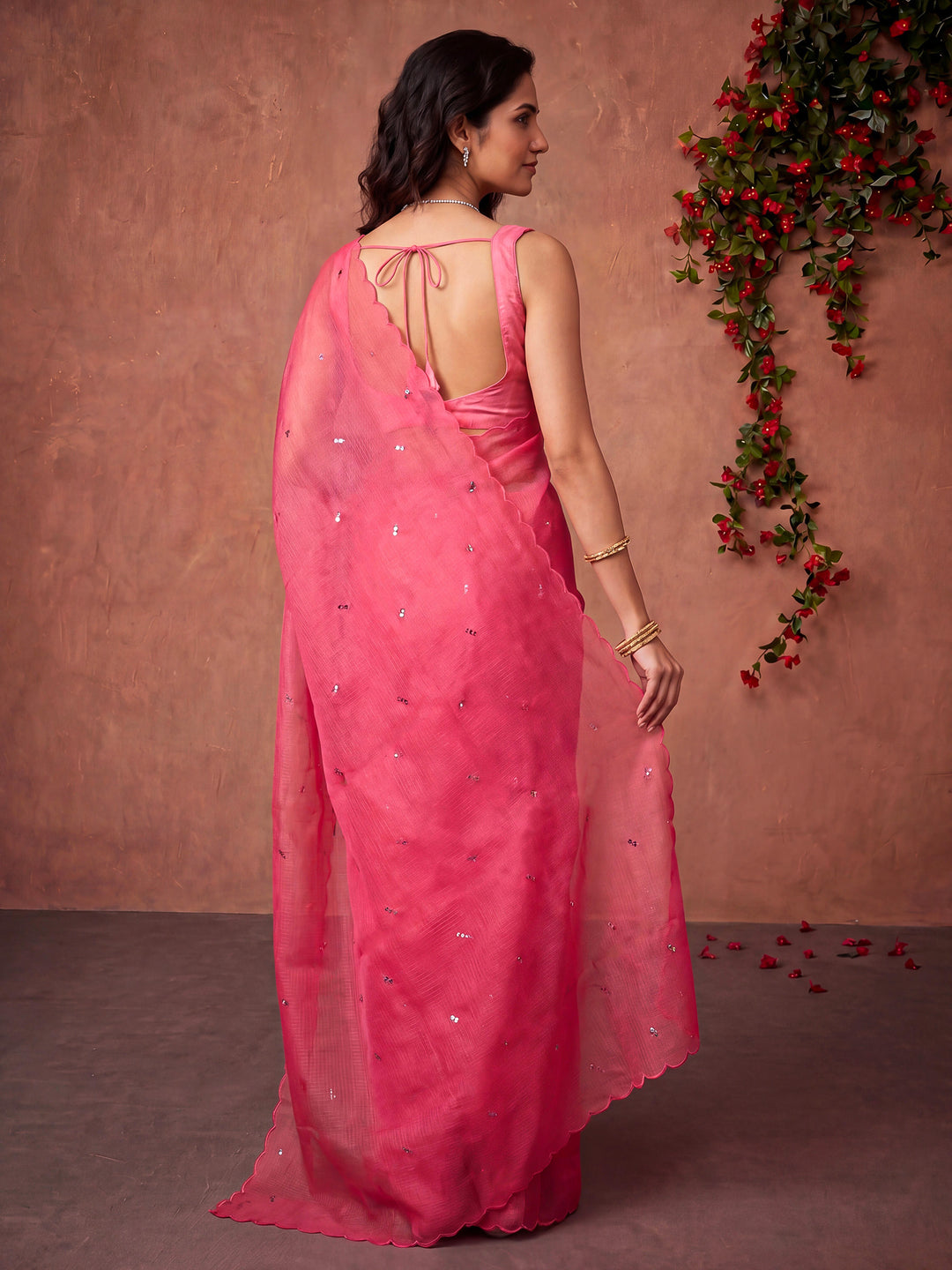 Pink Printed Cotton Blend Saree