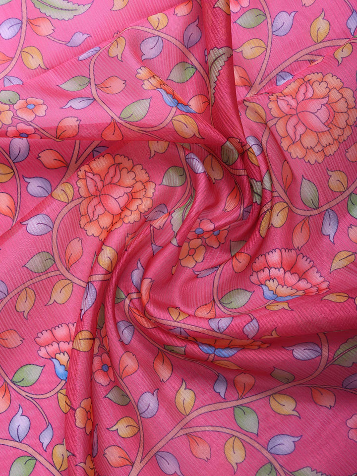 Pink Printed Cotton Blend Saree