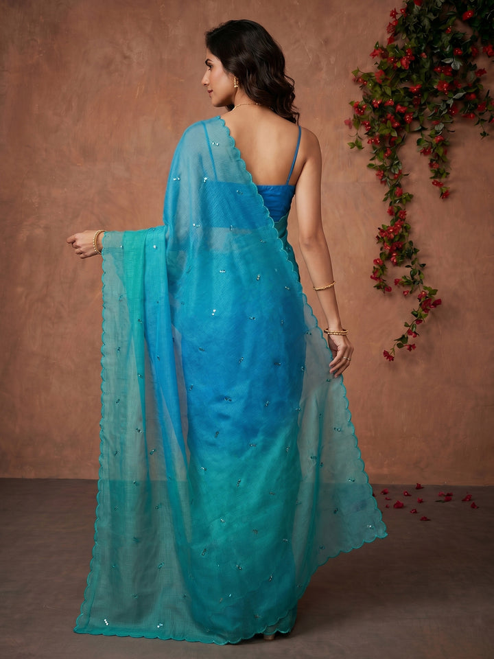 Sea Green Printed Cotton Blend Saree