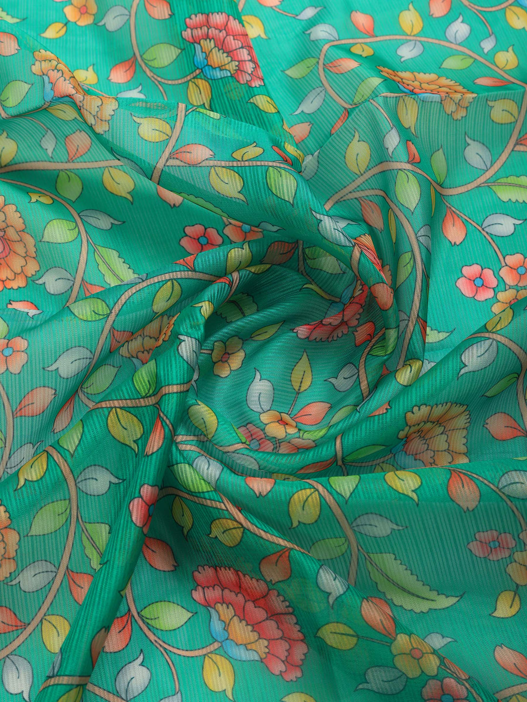 Sea Green Printed Cotton Blend Saree