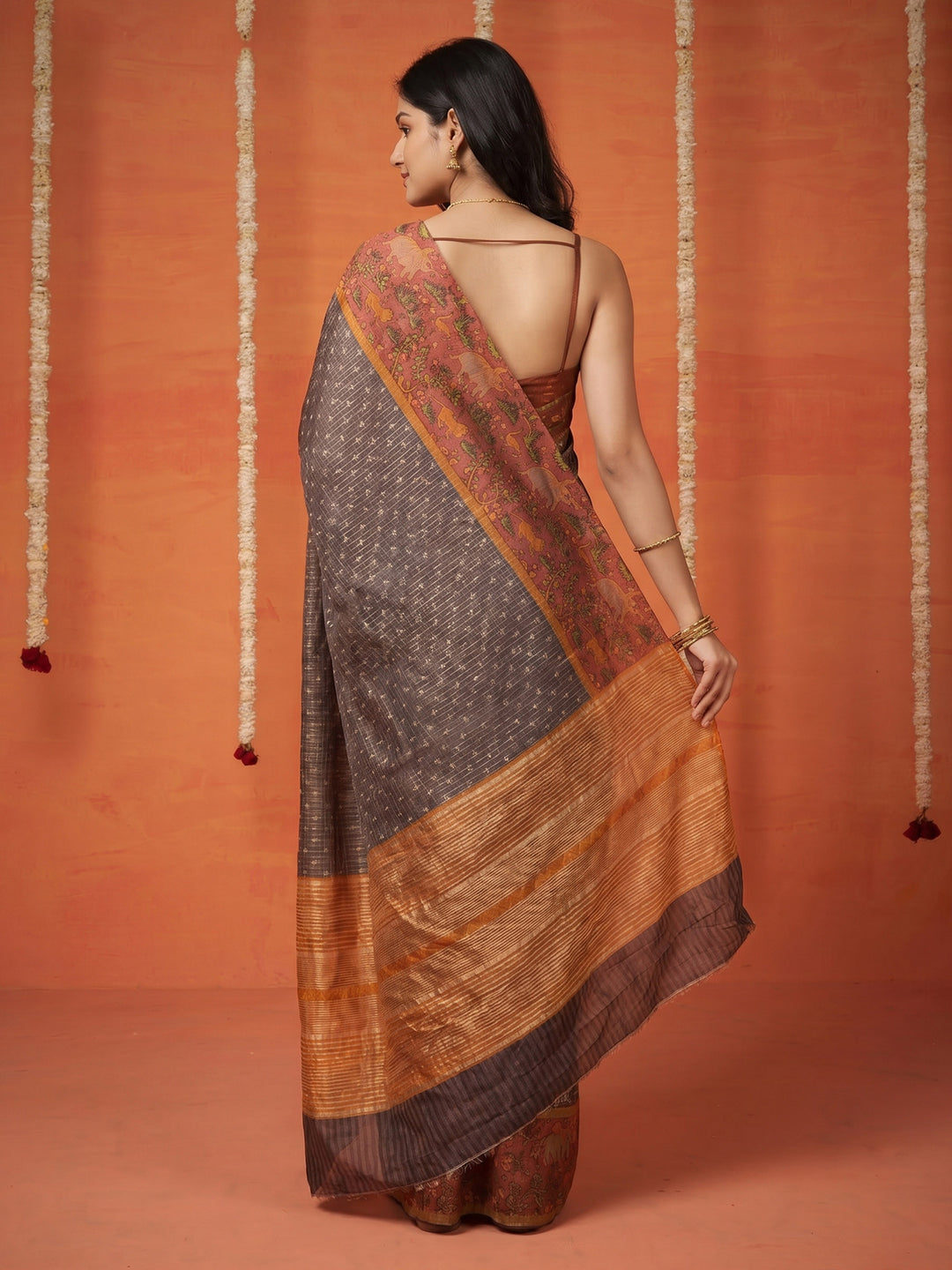 Grey Digital Print Cotton Blend Saree