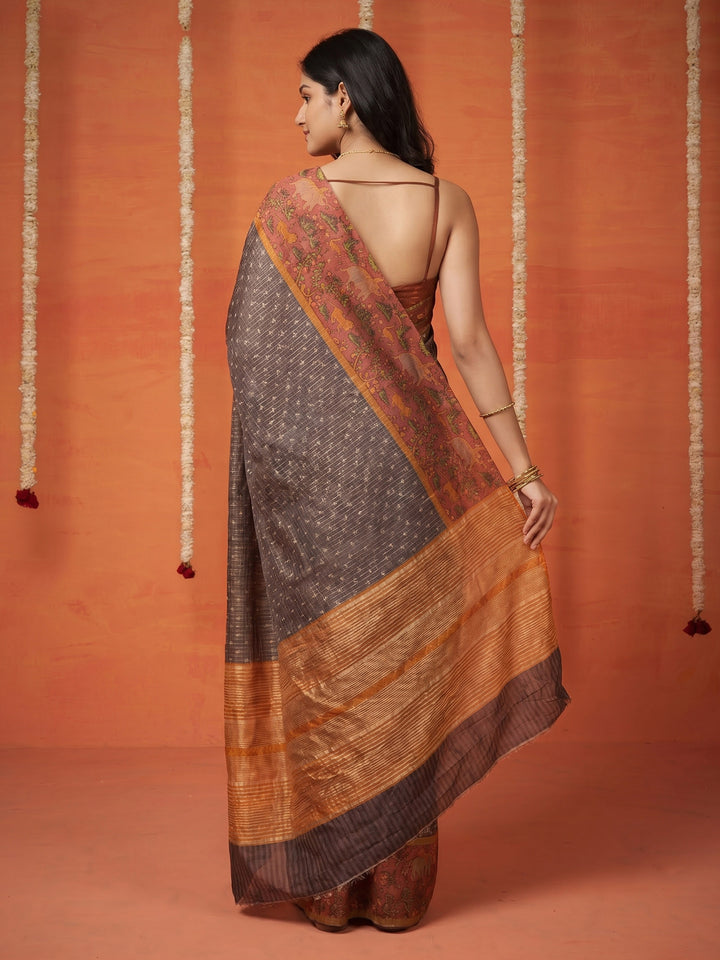 Grey Digital Print Cotton Blend Saree