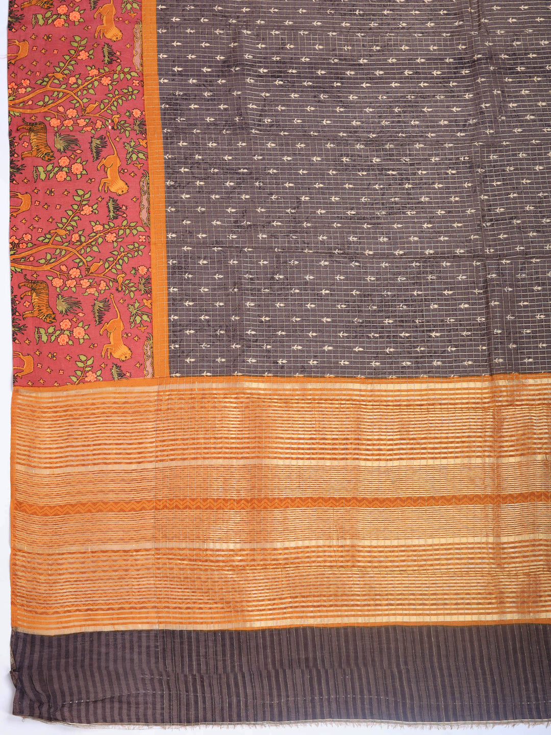 Grey Digital Print Cotton Blend Saree