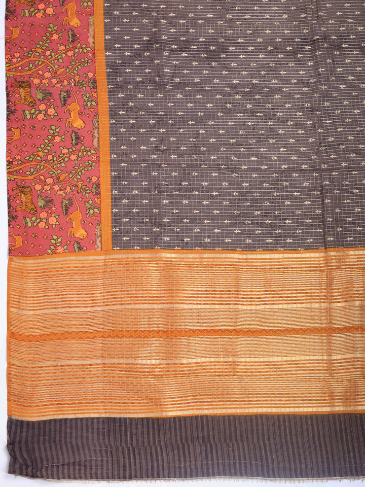 Grey Digital Print Cotton Blend Saree
