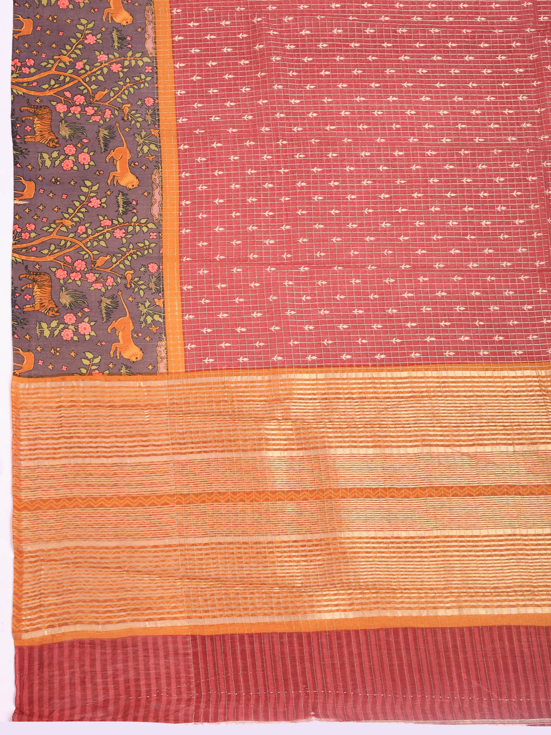 Pink Digital Print Cotton Blend Saree