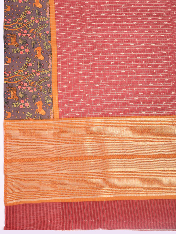 Pink Digital Print Cotton Blend Saree