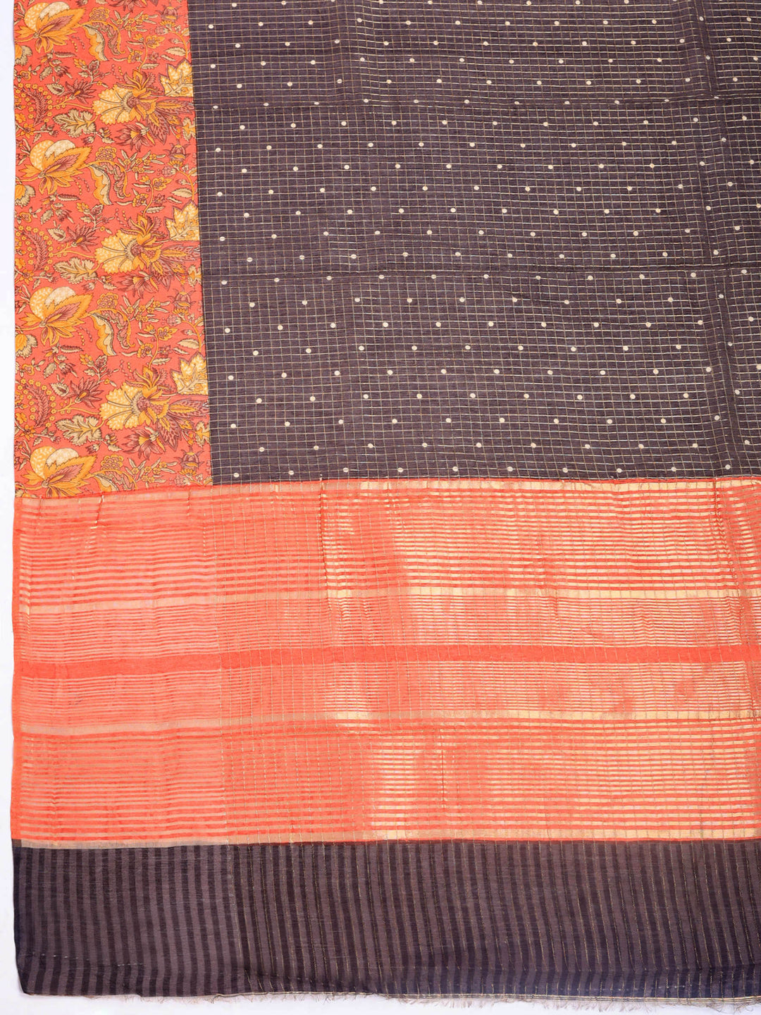 Grey Digital Print Cotton Blend Saree