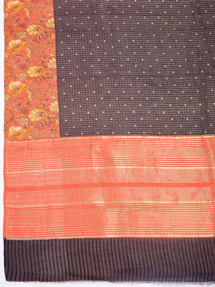 Grey Digital Print Cotton Blend Saree