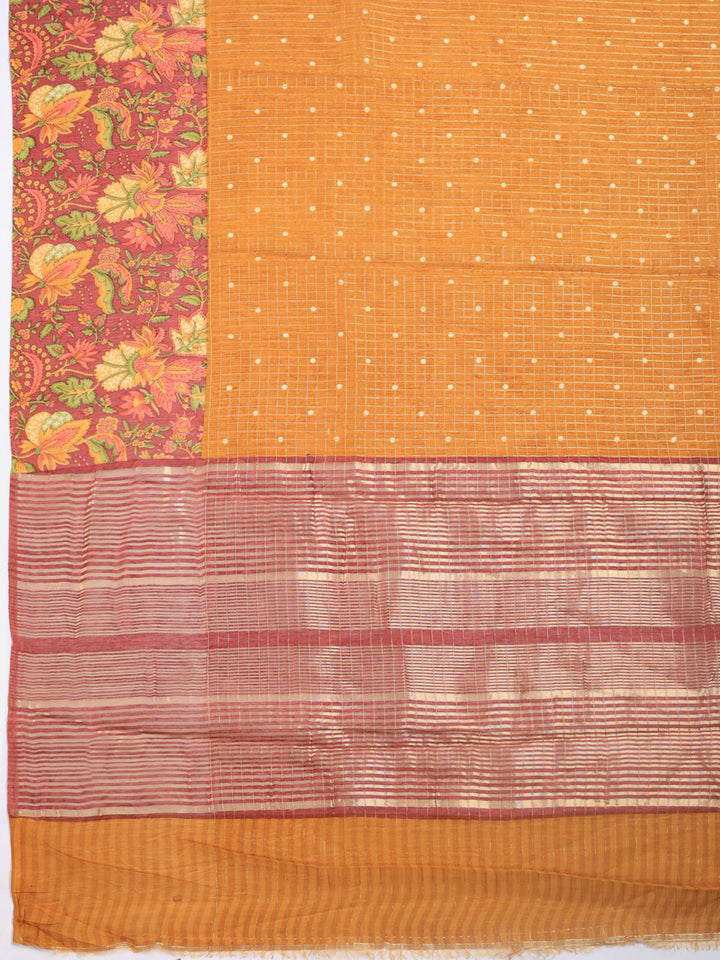 Mustard Digital Print Cotton Blend Saree