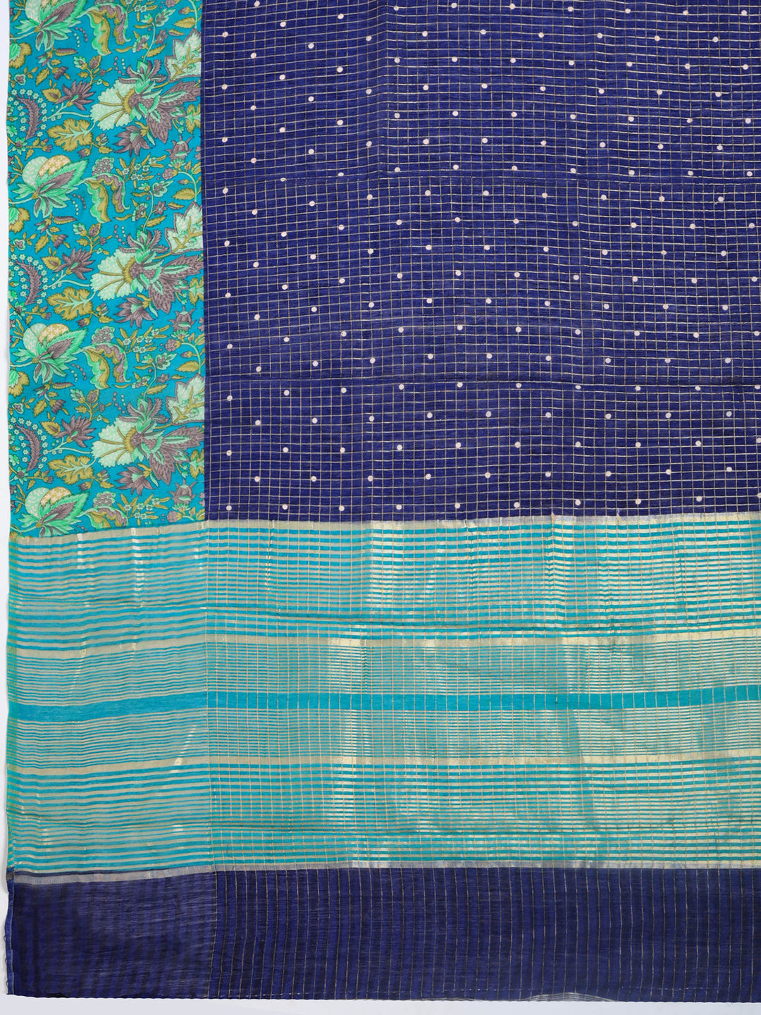 Navy Blue Digital Print Cotton Blend Saree
