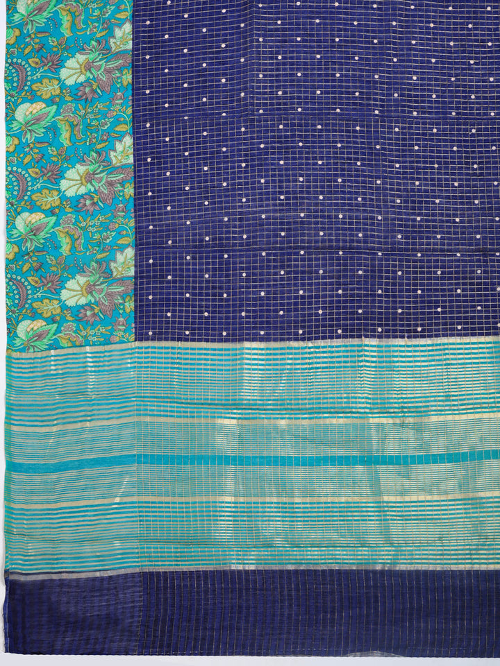 Navy Blue Digital Print Cotton Blend Saree