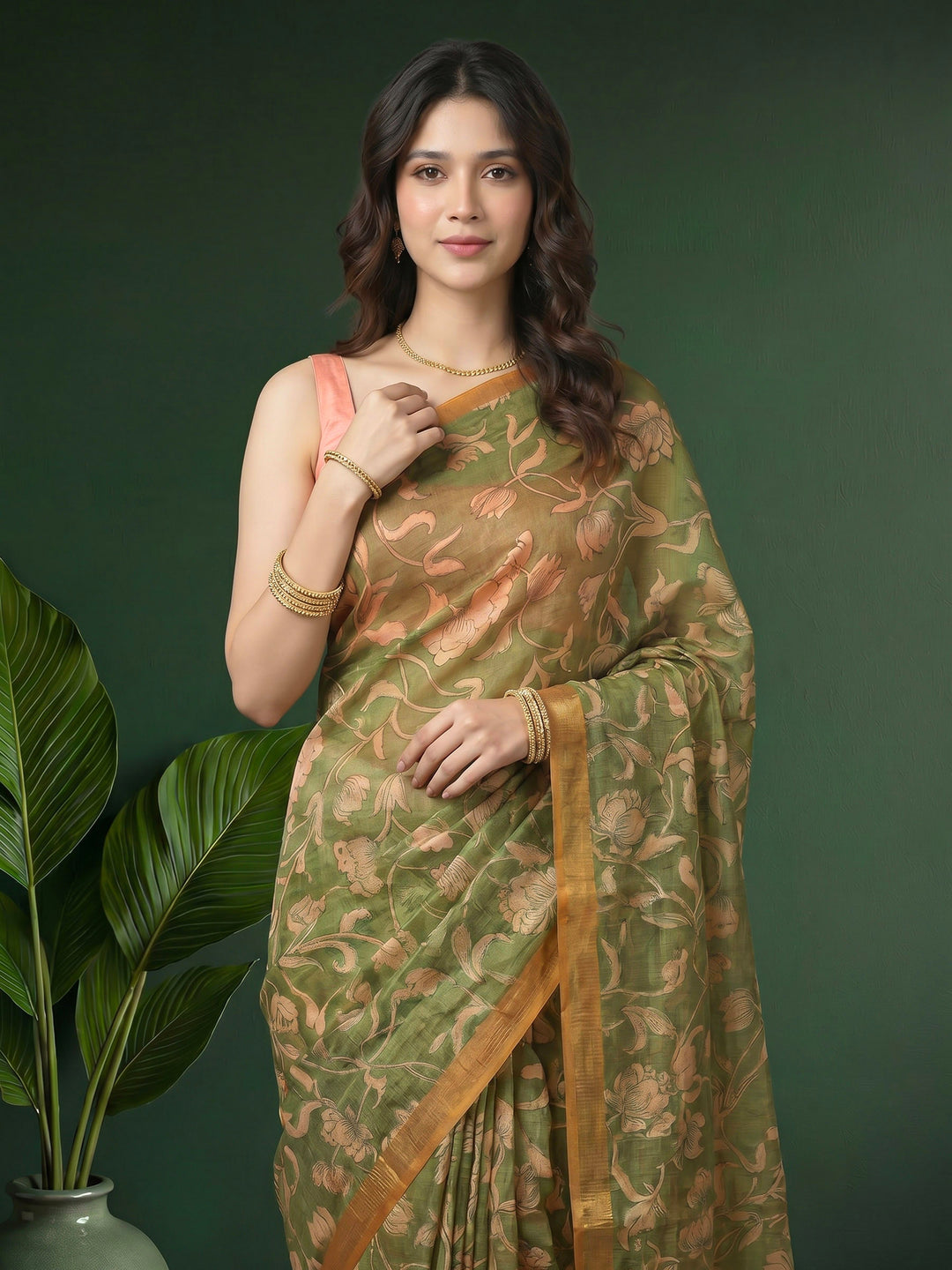 Mehndi Digital Print Cotton Blend Saree