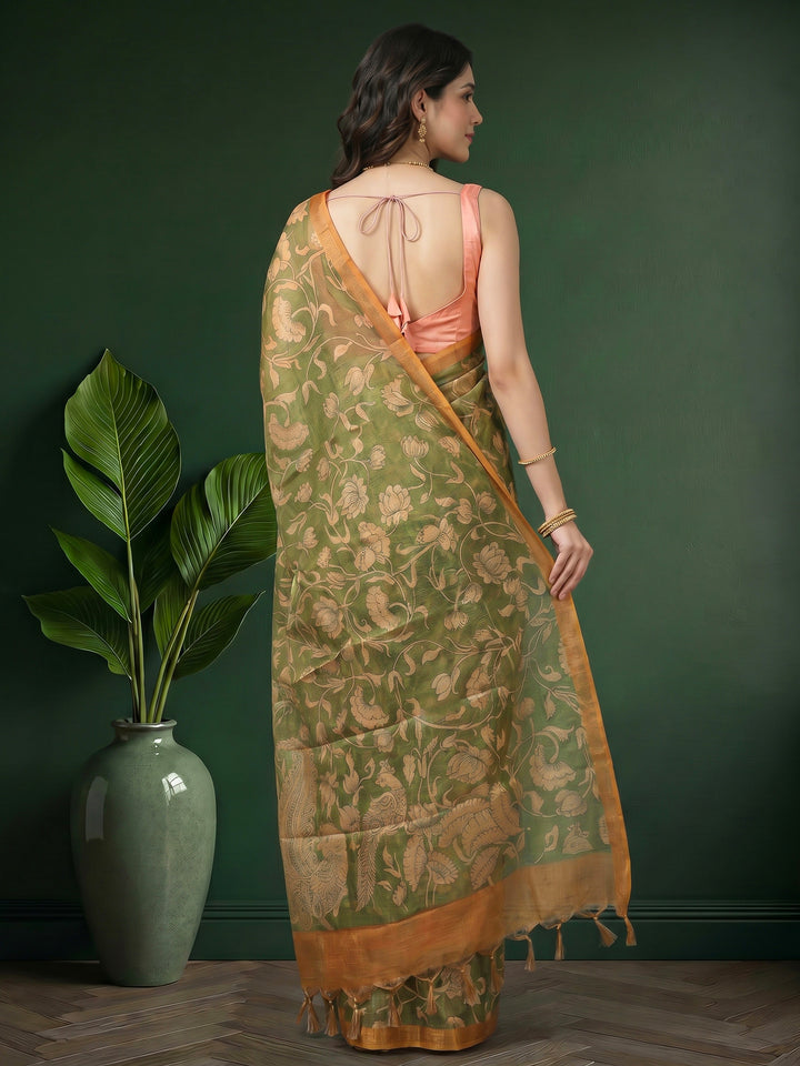 Mehndi Digital Print Cotton Blend Saree