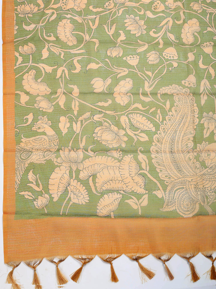 Mehndi Digital Print Cotton Blend Saree