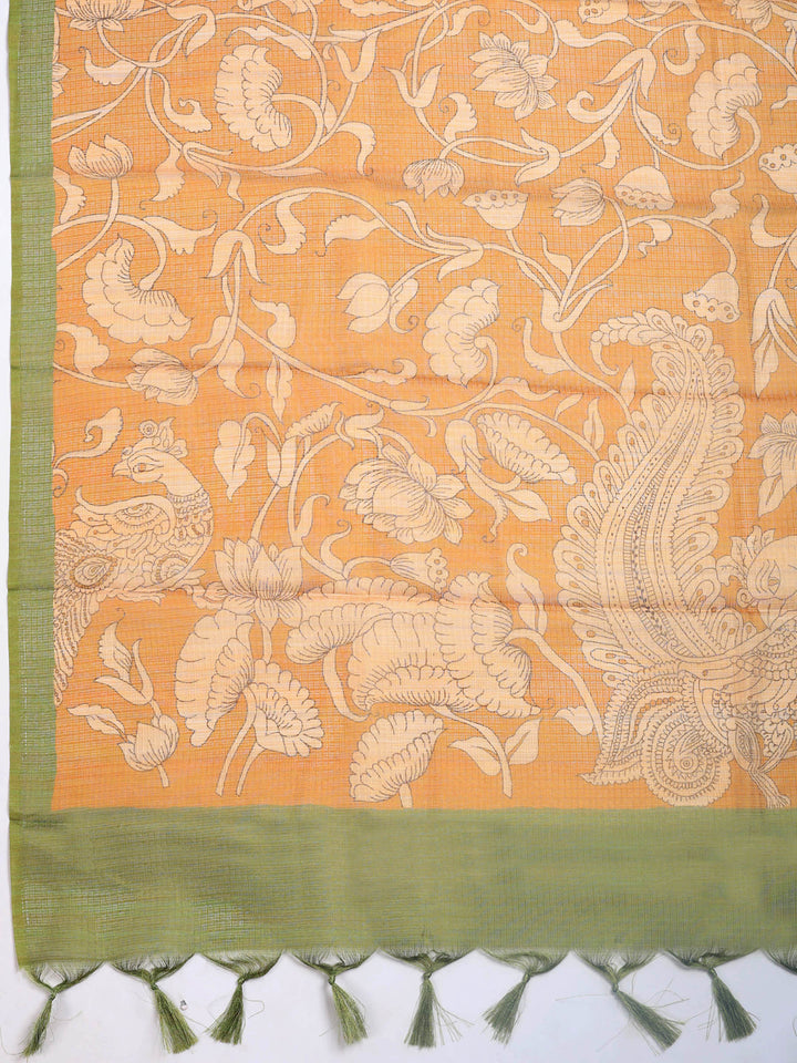 Mustard Digital Print Cotton Blend Saree