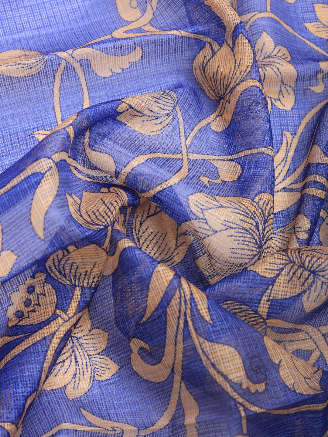 Navy Blue Digital Print Cotton Blend Saree