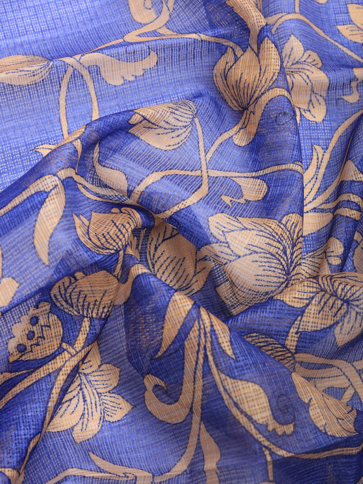Navy Blue Digital Print Cotton Blend Saree